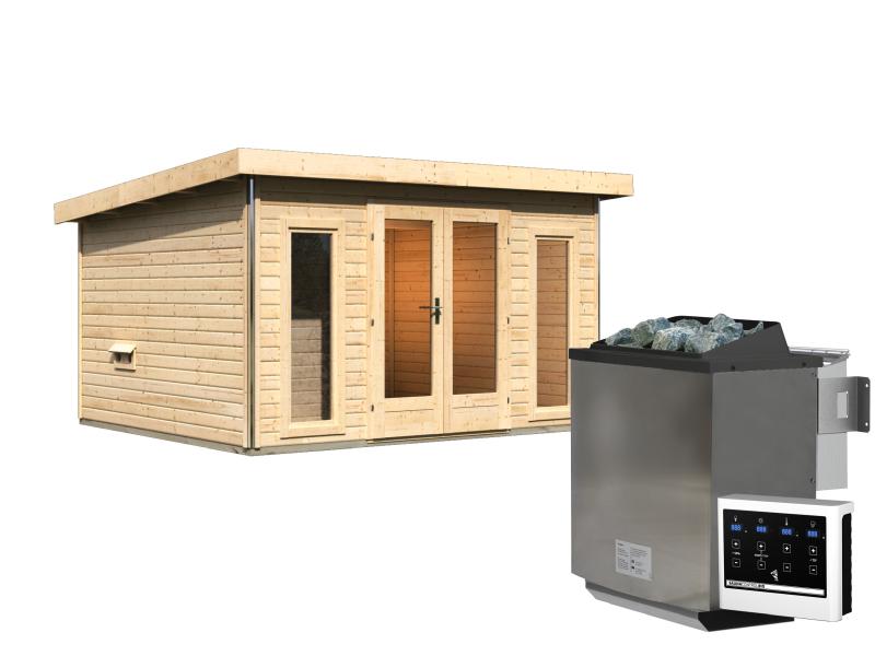 Karibu Saunahaus Mainburg 2 Set A naturbelassen -9 kW Bioofen ext. Steuerung