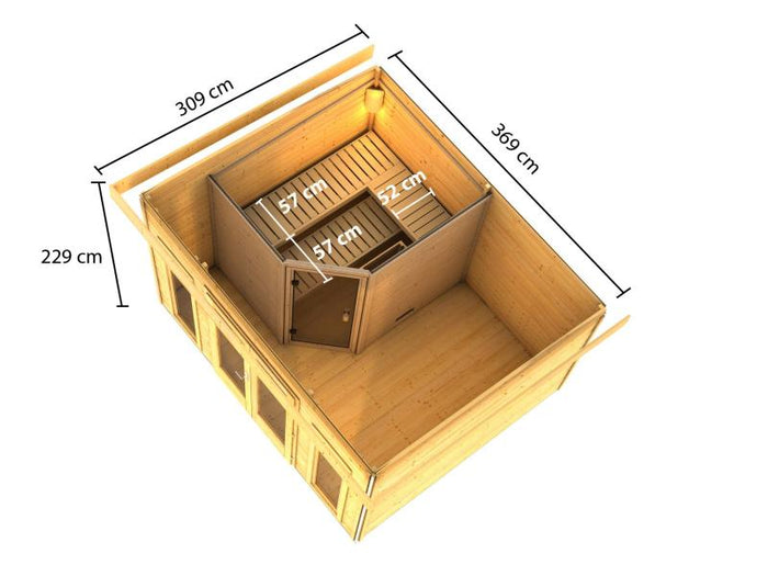 Karibu Saunahaus Mainburg 2 Set B naturbelassen -9 kW Ofen ext. Steuerung-