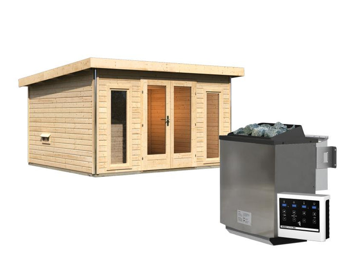 Karibu Saunahaus Mainburg 2 Set B naturbelassen -9 kW Bioofen ext. Steuerung-