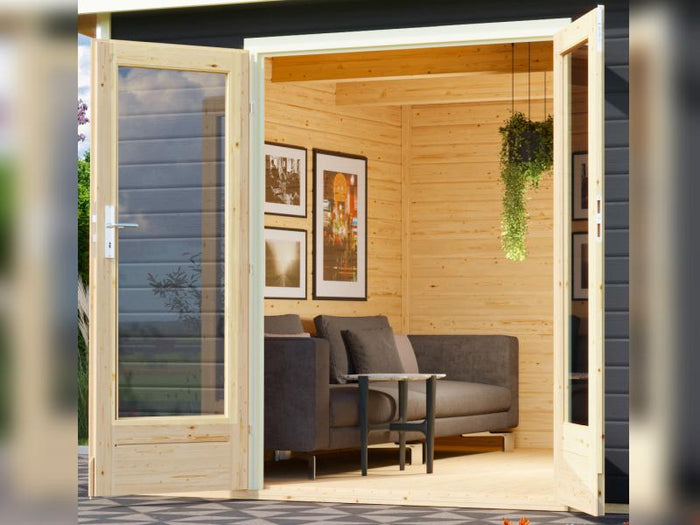 Karibu Saunahaus Mainburg 2 Set B terragrau -9 kW Bioofen ext. Steuerung-