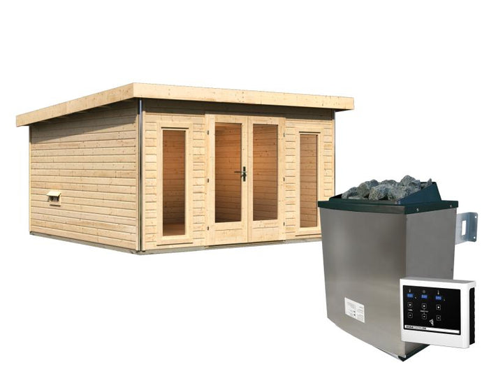 Karibu Saunahaus Mainburg 3 Set A naturbelassen -9 kW Ofen ext. Strg