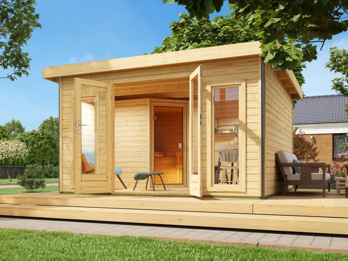 Karibu Saunahaus Mainburg 3 Set A naturbelassen -9 kW Ofen ext. Strg