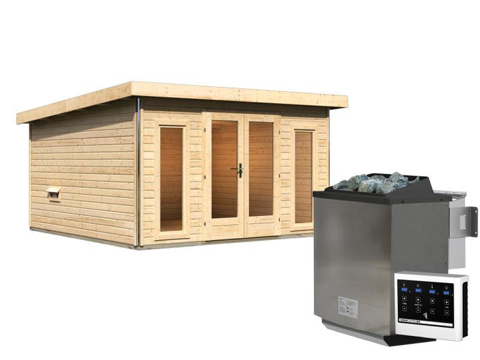 Karibu Saunahaus Mainburg 3 Set A naturbelassen -9 kW Bioofen ext. Strg