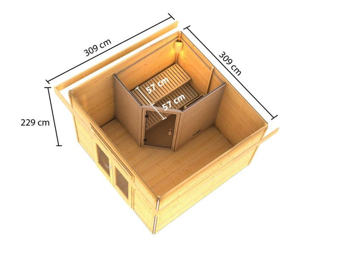 Karibu Saunahaus Mainburg 3 Set A ohne Ofen naturbelassen
