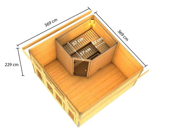 Karibu Saunahaus Mainburg 3 Set B ohne Ofen naturbelassen