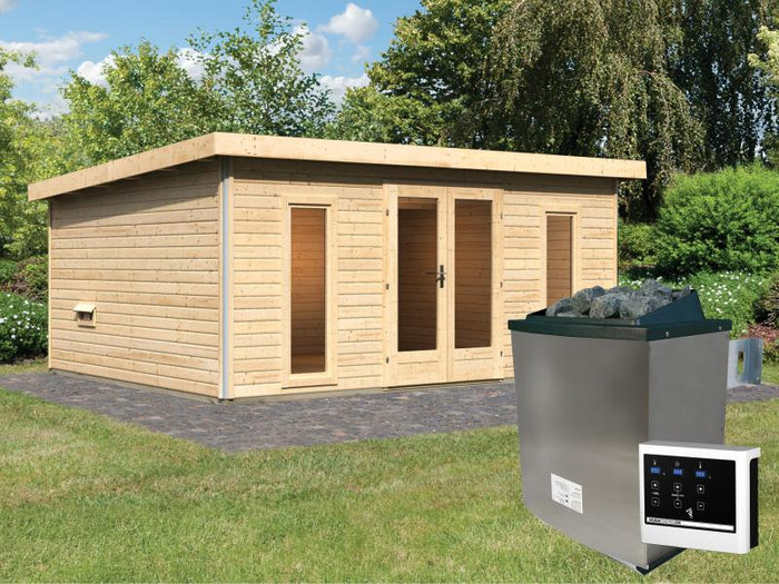 Karibu Saunahaus Mainburg 4 Set A naturbelassen- 9kW Ofen ext. Strg