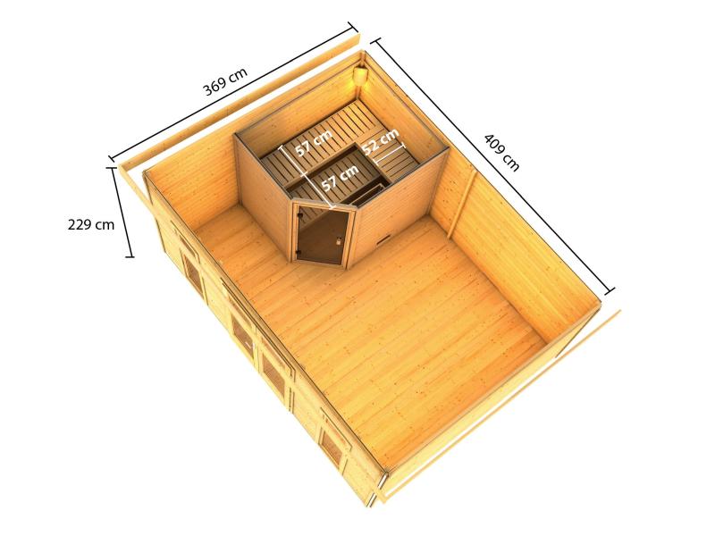 Karibu Saunahaus Mainburg 4 Set B ohne Ofen naturbelassen