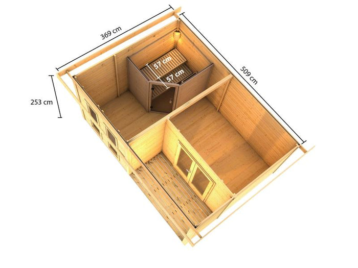 Karibu Saunahaus Mainburg 5 Set A naturbelassen- 9 kW Ofen ext. Strg