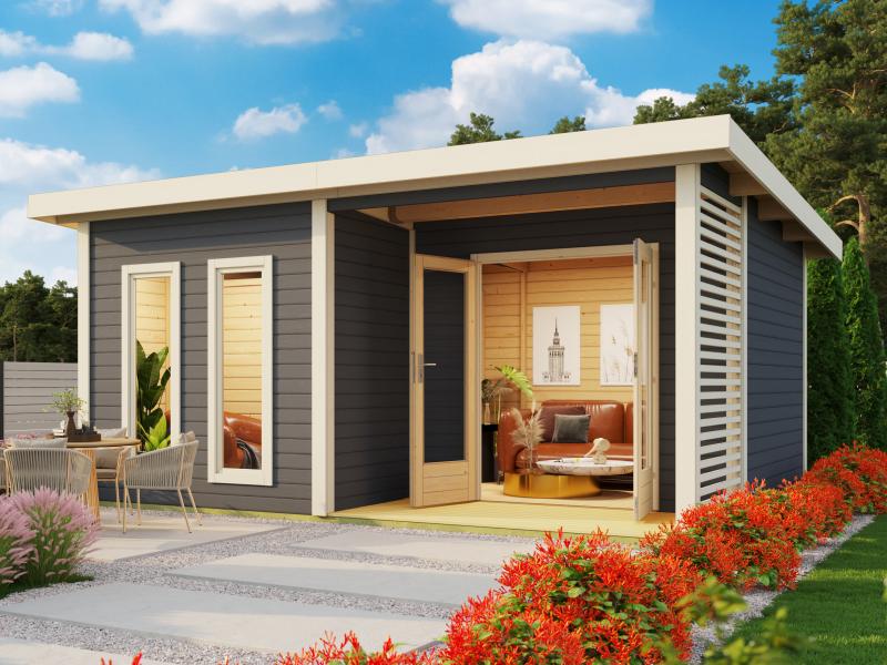 Karibu Saunahaus Mainburg 5 Set A ohne Ofen terragrau