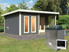 Karibu Saunahaus Mainburg 5 Set A terragrau- 9 kW Ofen ext. Strg