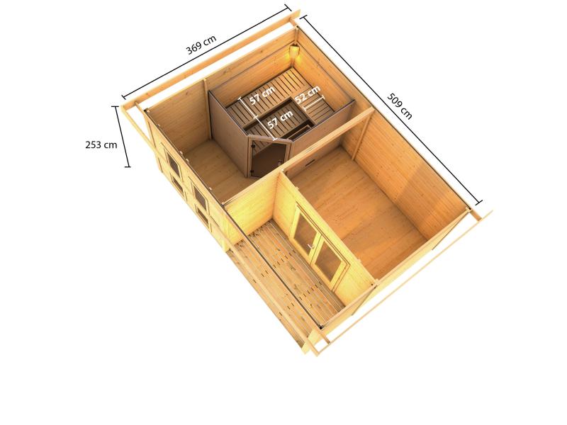 Karibu Saunahaus Mainburg 5 Set B terragrau- 9 kW Ofen ext. Strg