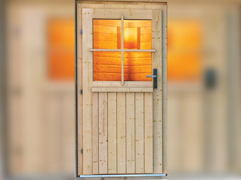 Karibu Saunahaus Mikka 38 mm inkl. 9 kW Bioofen ext. Steuerung -klassische Tür