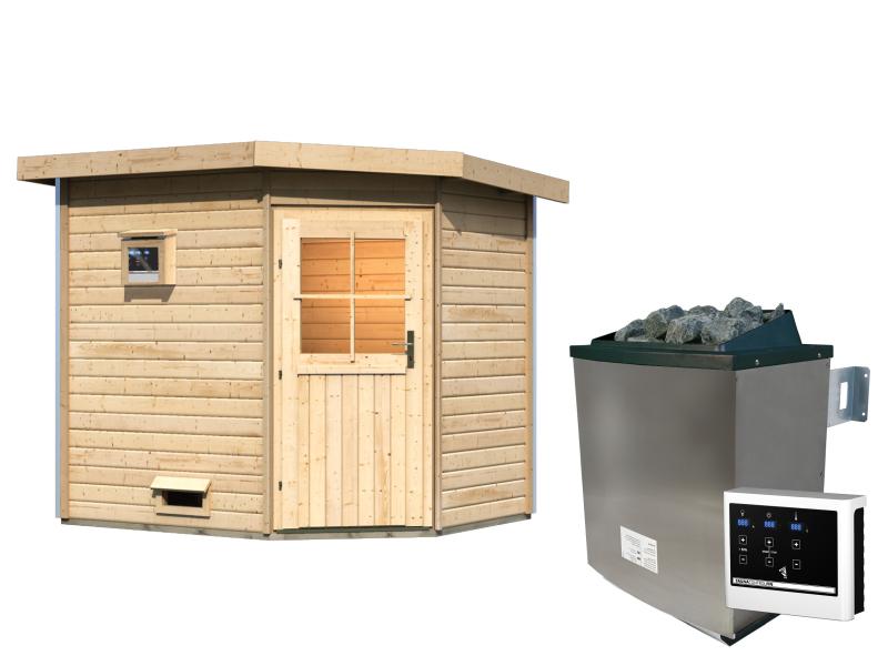 Karibu Saunahaus Mikka 38 mm-inkl. 9 kW Ofen ext. Strg- klassische Tür