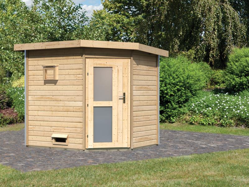 Karibu Saunahaus Mikka 38 mm- ohne Ofen- Milchglastür