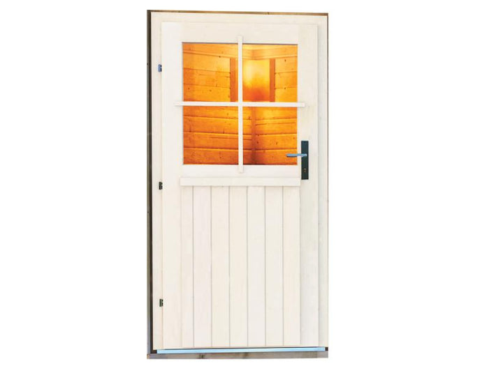 Karibu Saunahaus Mikka 38 mm -terragrau- inkl. 9 kW Bioofen ext. Steuerung -klassische Tür