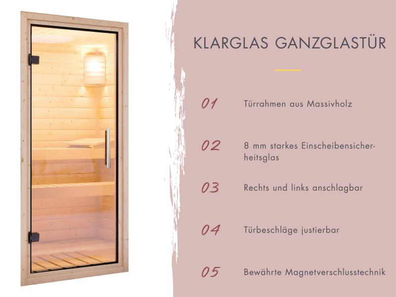 Karibu Saunahaus Miramar natur, inkl. 9 kW Ofen ext. Steuerung, inkl. Vorraum, 73 mm