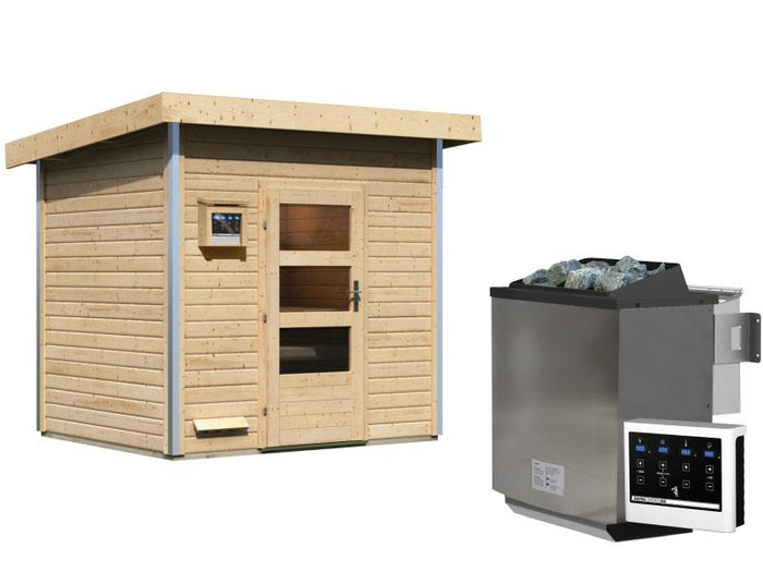 Karibu Saunahaus Norge 38 mm- 9 kW Bioofen ext. Strg- moderne Tür