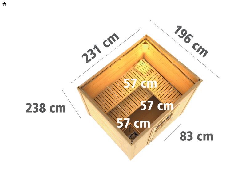 Karibu Saunahaus Norge 38 mm- ohne Ofen- Milchglastür