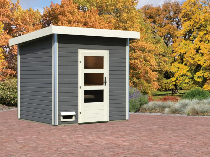 Karibu Saunahaus Norge 38 mm- ohne Ofen- moderne Tür- terragrau