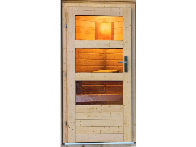 Karibu Saunahaus Norge 38 mm- ohne Ofen- moderne Tür- terragrau