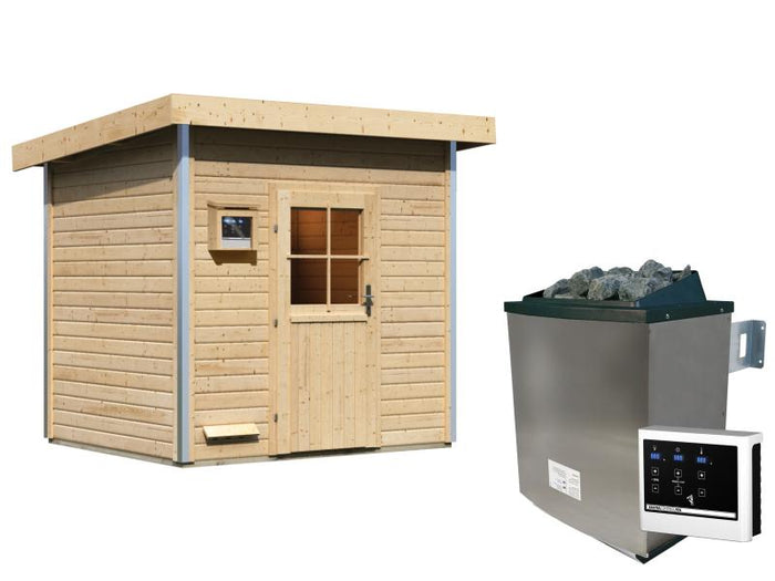 Karibu Saunahaus Norge inkl. 9kW Ofen ext. Steuerung,mit klassischer Tür