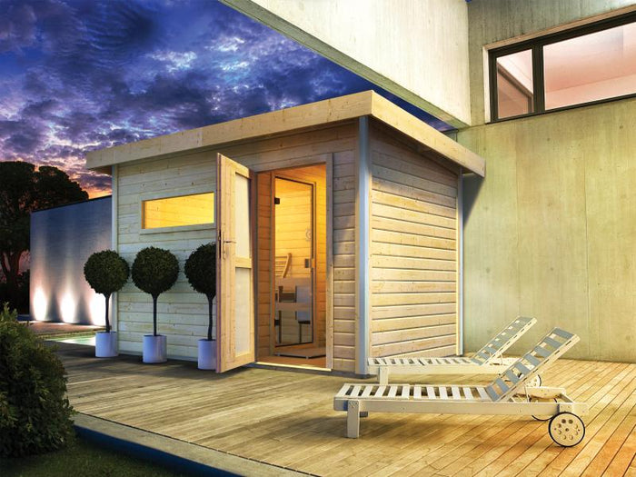 Karibu Saunahaus Skrollan 1 38 mm- 9 kW Bioofen ext. Strg- Milchglastür