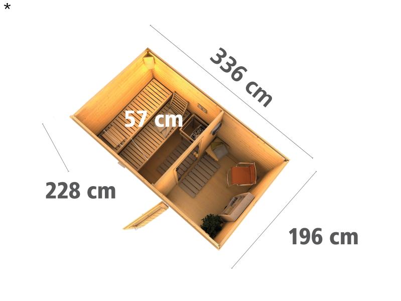 Karibu Saunahaus Skrollan 1 38 mm- 9 kW Ofen ext. Strg- Milchglastür