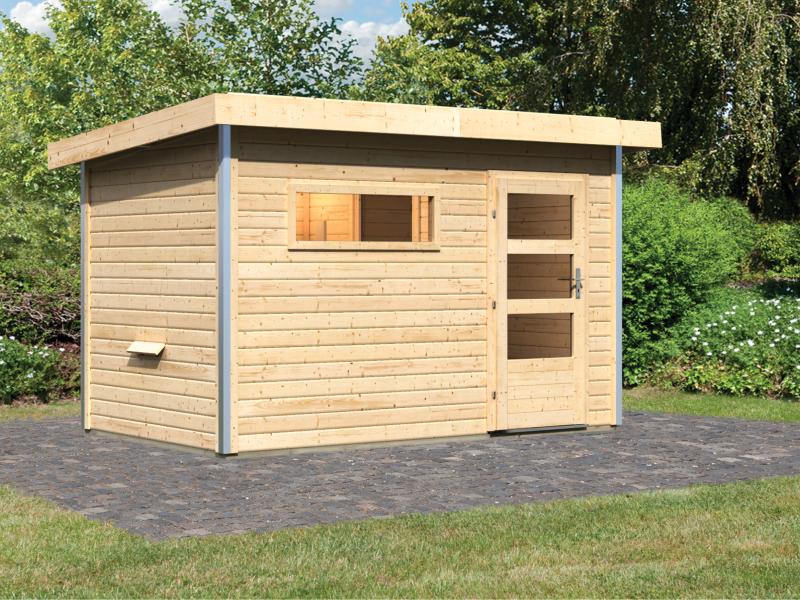 Karibu Saunahaus Skrollan 1 38 mm- ohne Ofen- moderne Tür