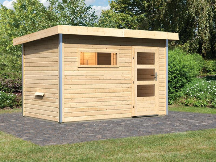 Karibu Saunahaus Skrollan 1 38 mm- ohne Ofen- moderne Tür