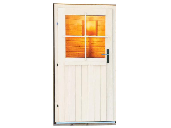 Karibu Saunahaus Skrollan 1 in terragrau- 38 mm- 9 kW Bioofen ext. Steuerung- klassische Tür