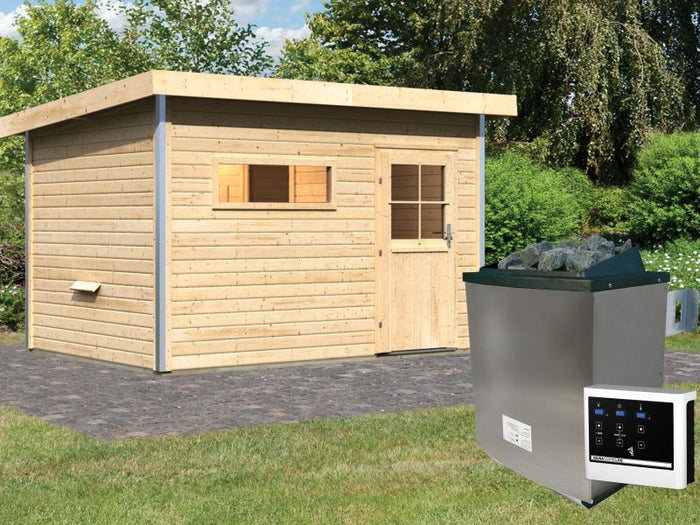 Karibu Saunahaus Skrollan 2 -38 mm- 9 kW Ofen ext. Strg- klassische Tür