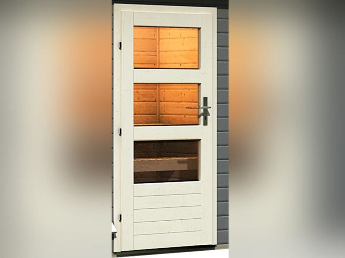 Karibu Saunahaus Skrollan 2 in terragrau- 9 kW Ofen ext. Strg- moderne Tür