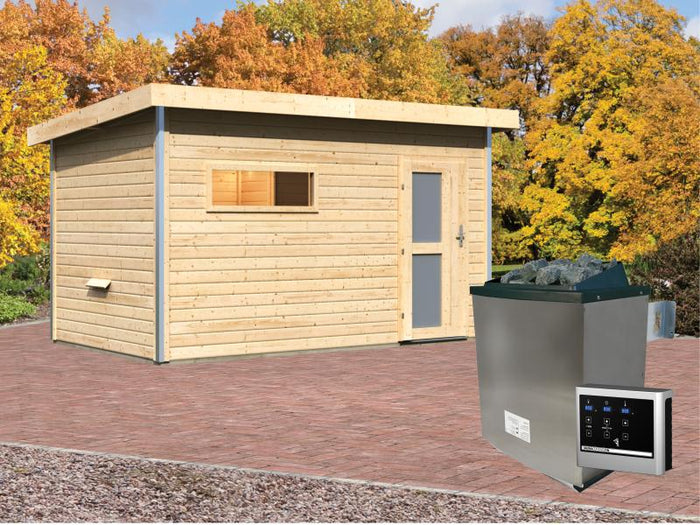 Karibu Saunahaus Skrollan 3 38 mm- 9 kW Ofen ext. Strg- Milchglastür