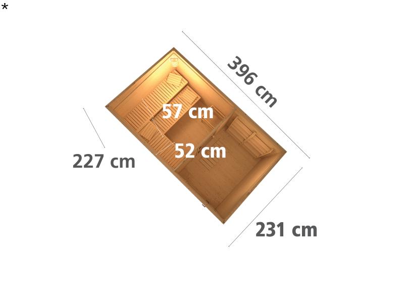 Karibu Saunahaus Skrollan 3 38 mm- 9 kW Ofen ext. Strg- Milchglastür