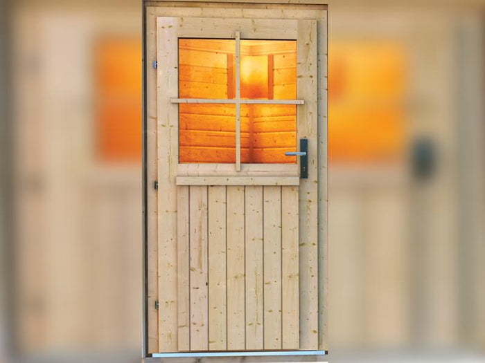 Karibu Saunahaus Skrollan 3 38 mm - 9 kW Ofen ext. Steuerung - klassische Tür