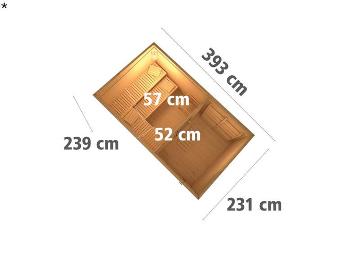 Karibu Saunahaus Skrollan 3 in terragrau 38 mm- 9 kW Bioofen Ext. Strg - moderne Tür
