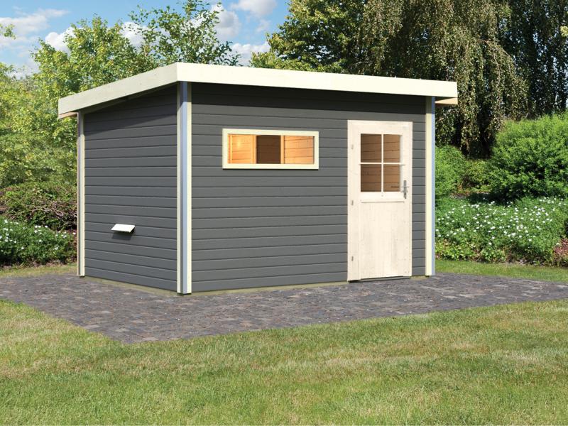 Karibu Saunahaus Skrollan 3 in terragrau 38 mm- ohne Ofen- klassische Tür