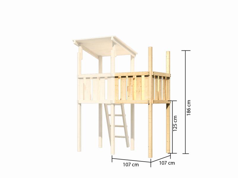 Karibu Spielturm Anna + Rutsche blau + Doppelschaukel + Anbauplattform