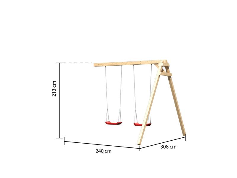 Karibu Spielturm Anna + Rutsche blau + Doppelschaukel + Anbauplattform