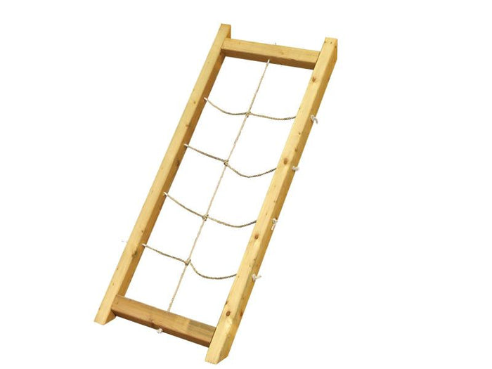 Karibu Spielturm Anna + Rutsche blau + Doppelschaukelanbau Klettergerüst + Netzrampe