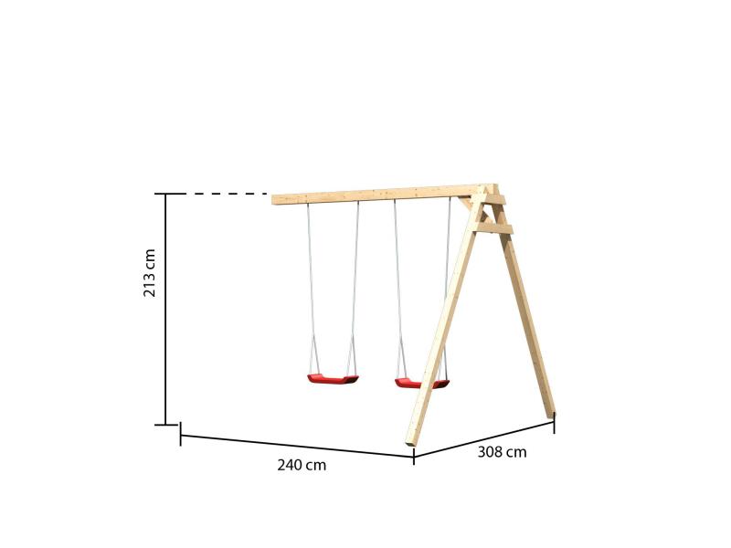 Karibu Spielturm Anna + Rutsche blau + Doppelschaukel + Kletterwand
