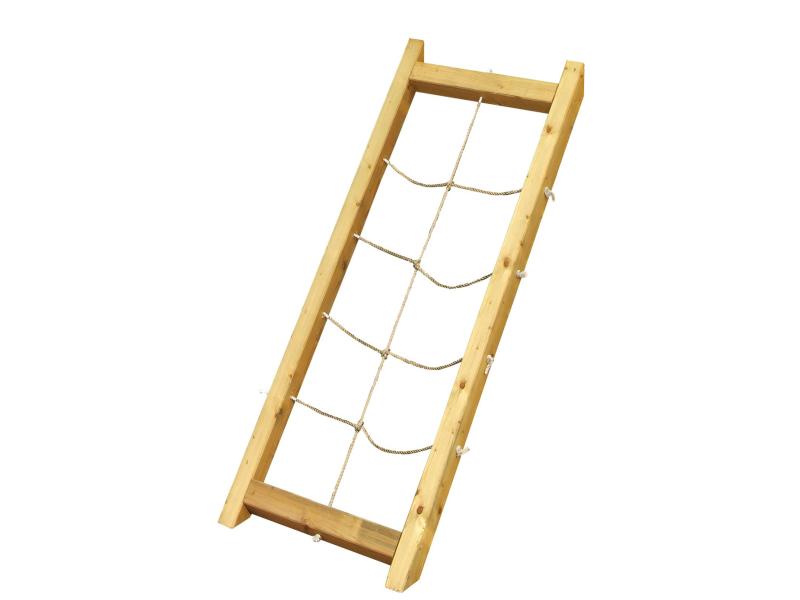 Karibu Spielturm Anna + Rutsche blau + Doppelschaukelanbau Klettergerüst + Anbauplattform + Netzramp