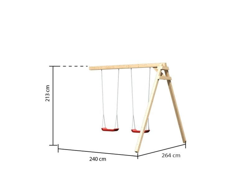 Karibu Spielturm Anna + Rutsche blau + Doppelschaukel + Anbauplattform + Kletterwand