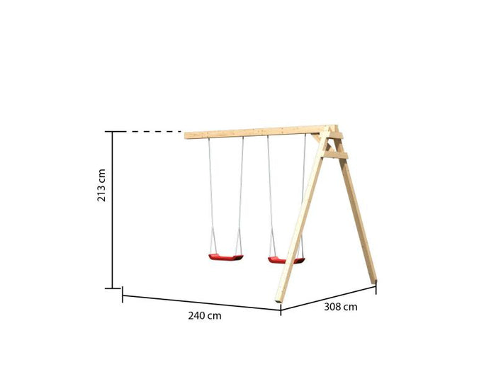 Karibu Spielturm Anna + Rutsche rot + Doppelschaukel + Kletterwand