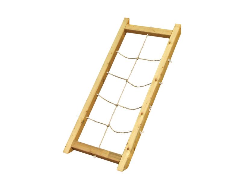 Karibu Spielturm Anna + Rutsche rot + Anbauplattform + Netzrampe