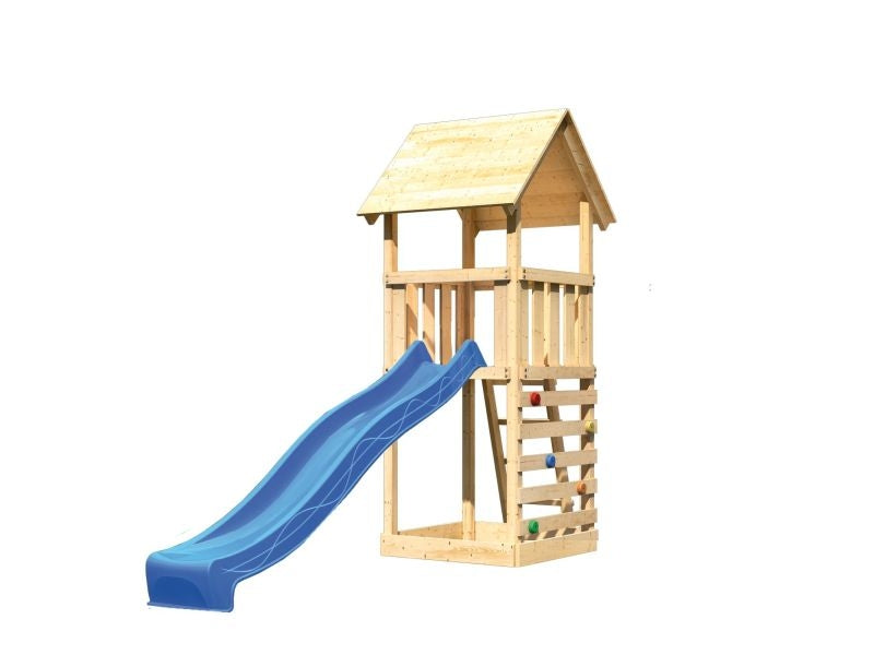 Karibu Spielturm Lotti mit Kletterwand und Rutsche blau