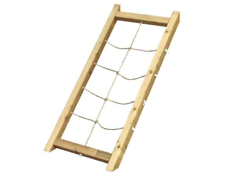 Karibu Spielturm Lotti natur mit Anbauplattform, Netzrampe und Doppelschaukel