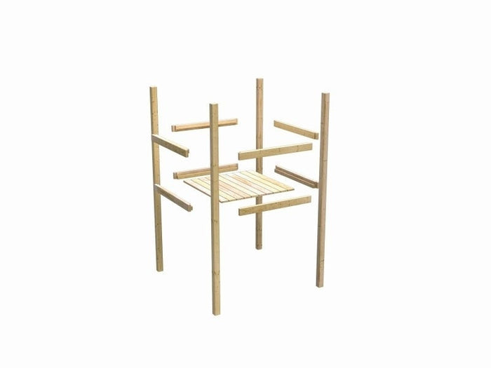 Karibu Spielturm Lotti natur mit Anbauplattform, Kletterwand und Rutsche blau