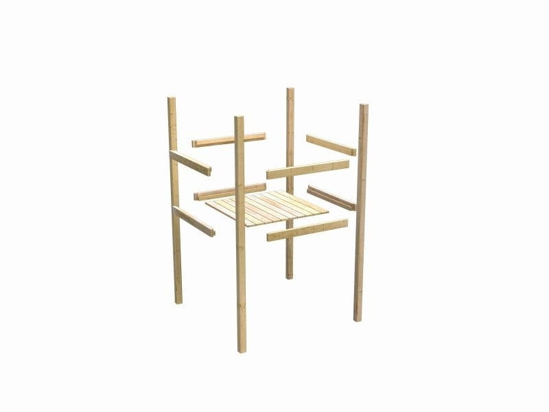 Karibu Spielturm Lotti natur mit Anbauplattform, Netzrampe und Rutsche blau