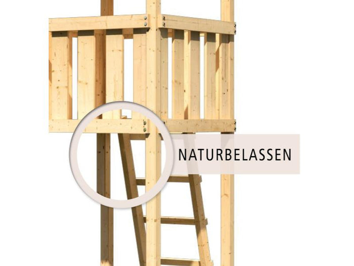Karibu Spielturm Lotti Satteldach + Doppelschaukel + Anbauplattform + Kletterwand